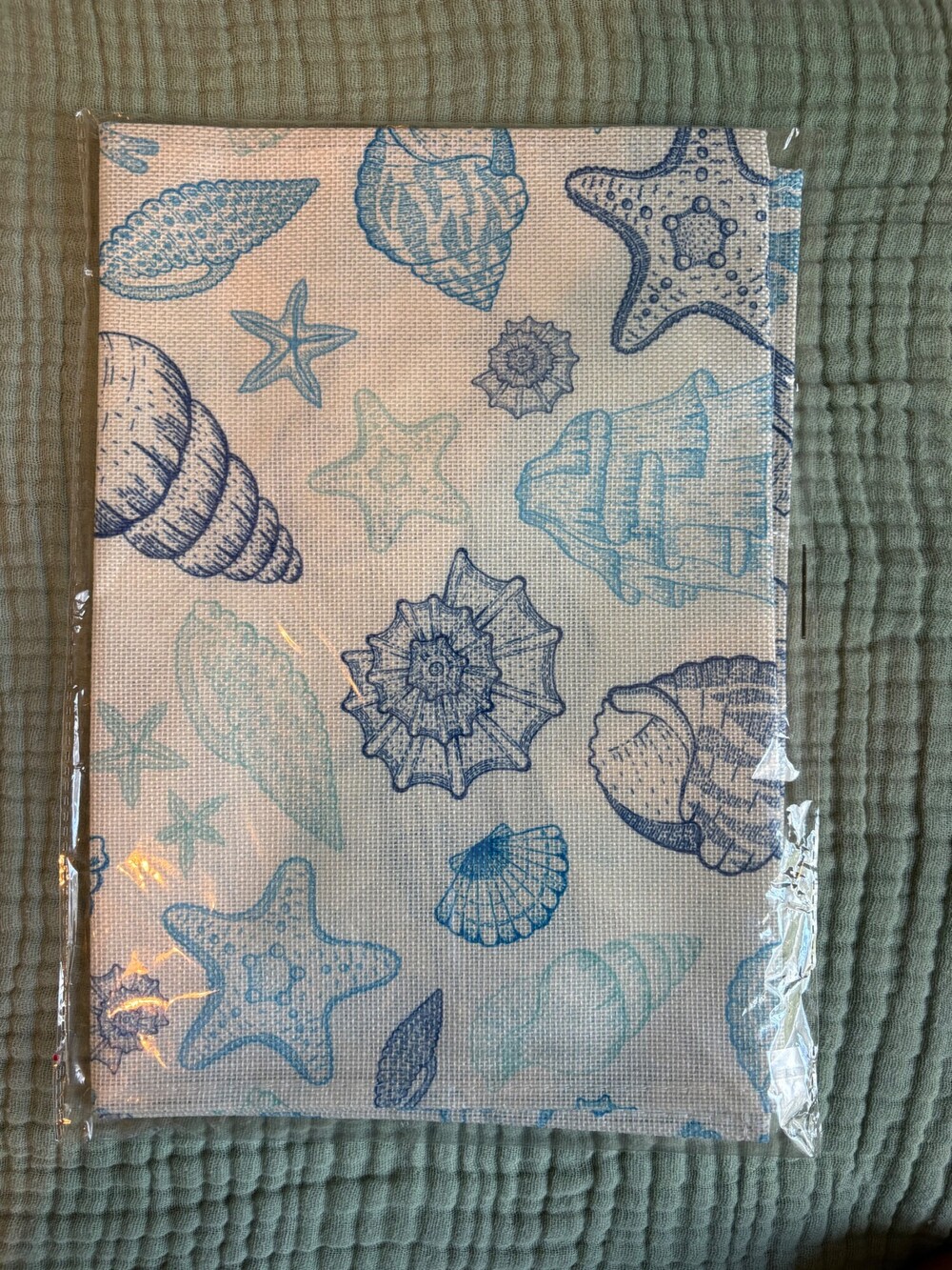 Coastal Seashell Starfish Decorative Table Runner 13x36 Blue Beige NEW